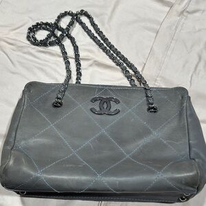 Chanel Dark Gray Quilted Shoulder Bag